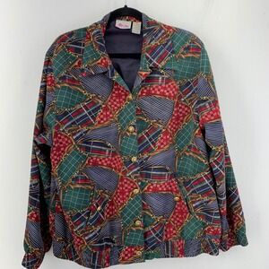 TanJay Vintage 90s Equestrian Chain Print Bomber Jacket Womens Medium Maximalist